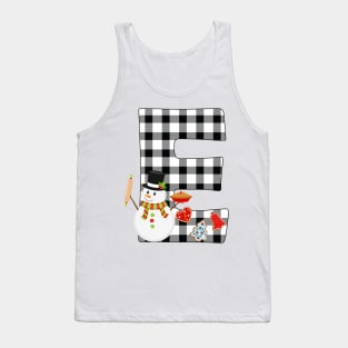 BW Buffalo Checks Pattern Monogram E | Snowman Tank Top